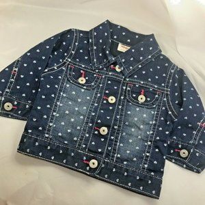 Wrangler Girl 3-6 Months Light Weight Blue Jean Denim Jean Jacket With Hearts